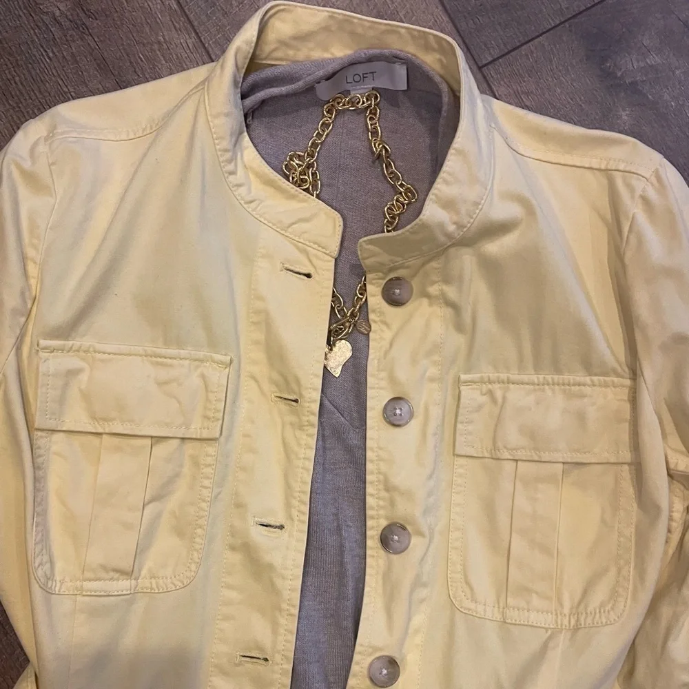 LOFT Women’s Large Yellow Utility Jacket Belted Safari Style 100% Cotton - Picture 10 of 10